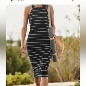 Athleta Black and White Striped Midi Dress EUC